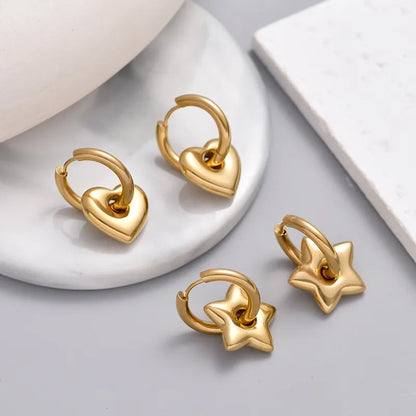 Mismatched Gold Heart & Star Charm Huggie Hoop Earrings