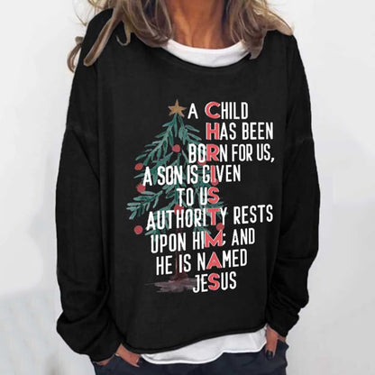 Comstylish Women's Christmas Nativity Print Casual Long Sleeve Sweatshirt