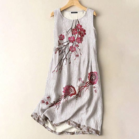 Vintage Cherry Blossom Floral Art Comfort Sleeveless Dress artswardrobe