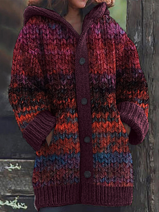Vintage Colorful Chunky Knit Cozy Hooded Cardigan artswardrobe