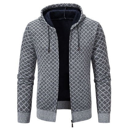Men's Vintage Knitted Pattern Hooded Cardigan Sweater elevenforest