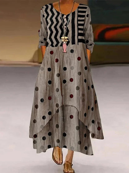 LM | Maxi dress with polka dot and geometric pattern