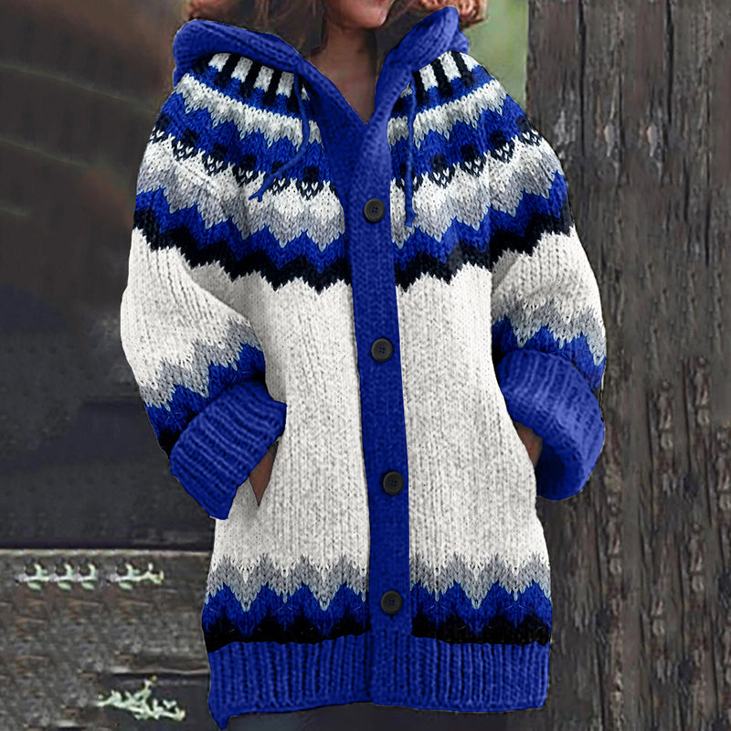 Vintage Iceland Blue Design Jacquard Warm Sweater Cardigan elevenforest