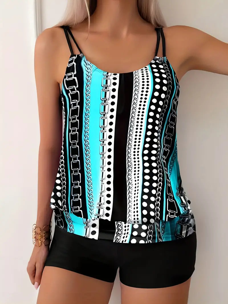 LM | Striped tankini with print