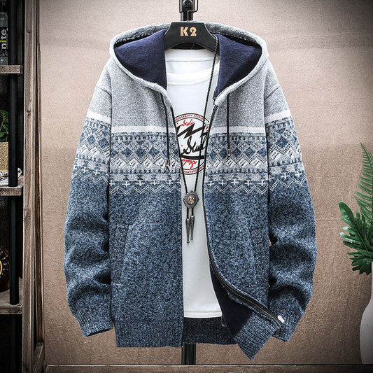 Men's Vintage Knitted Pattern Hooded Cardigan Sweater elevenforest