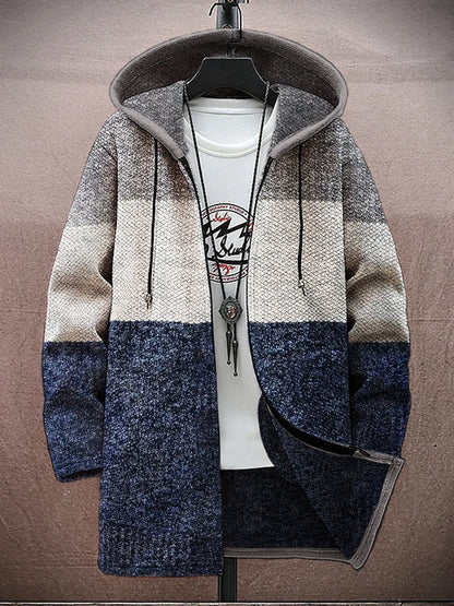 Vintage Colorblock Geometric Pattern Men's Zipper Hoodie elevenforest