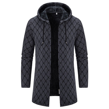 Men's Vintage Knitted Pattern Comfortable Plush Hooded Coat artswardrobe