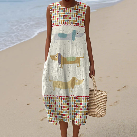 Women's Polka Dot Dog Art Print Dress artswardrobe