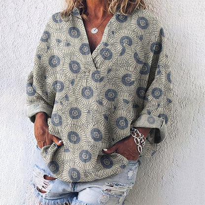 Comstylish Vintage Japanese Traditional Sashiko Art Linen Blend Tunic