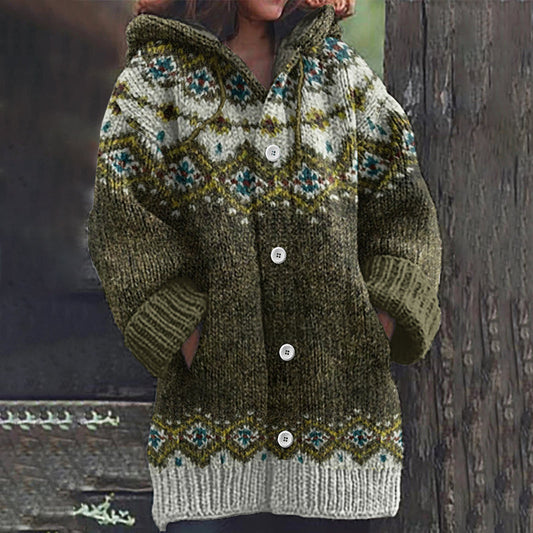 Vintage Geometric Icelandic Knitted Warm Sweater Cozy Cardigan elevenforest