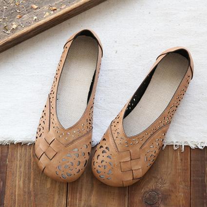 LM | Breathable leather flats in vintage style