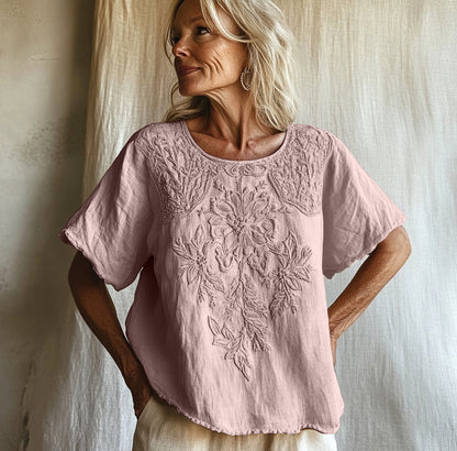 Comstylish Vintage Floral Art Cotton Linen Comfy Shirt