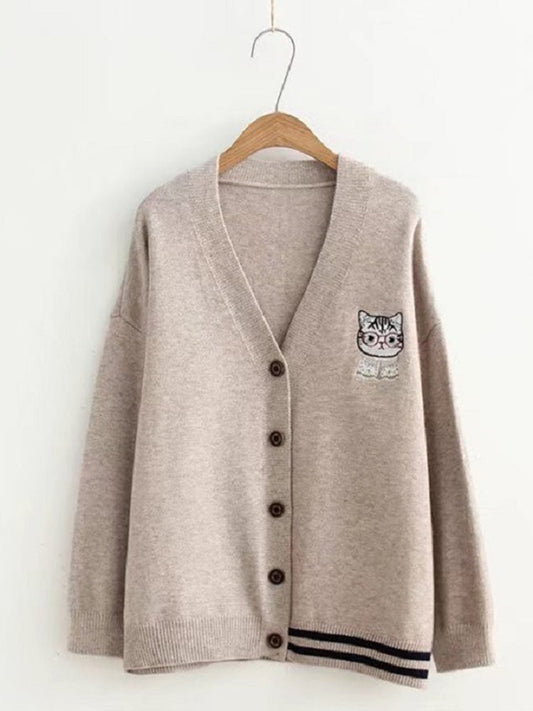 Cat Embroidery Soft Knit Sweater Cardigan elevenforest