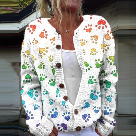 Comstylish All You Need Is Love In Dog Paw Cozy Sweater Cardigan