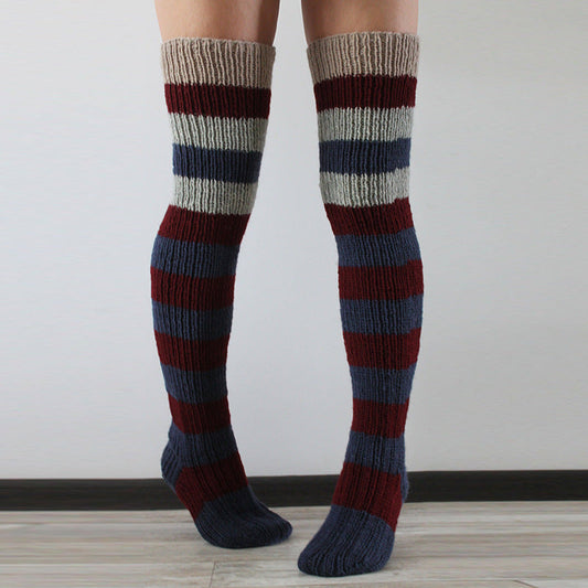 Striped Over The Knee Knitted Pile Socks elevenforest