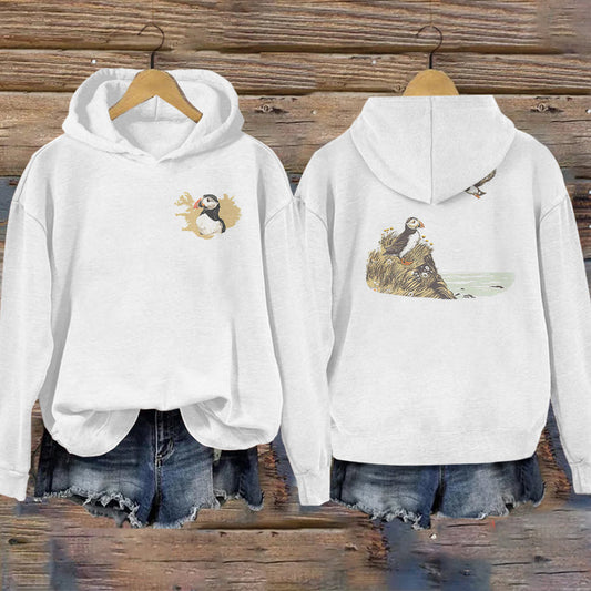 Vintage Iceland Puffin Bird Print Women's Hoodie elevenforest
