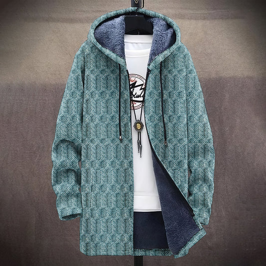 Men's Vintage Knitted Graphic Art Comfort Plush Hooded Coat elevenforest