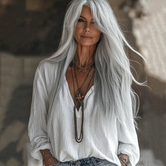Comstylish Vintage V Neck Cotton Linen Comfy Shirt