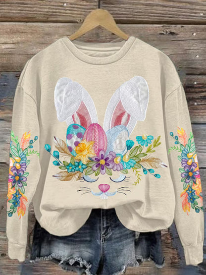 Comstylish Women's Retro Easter Bunny Print Sweatshirt
