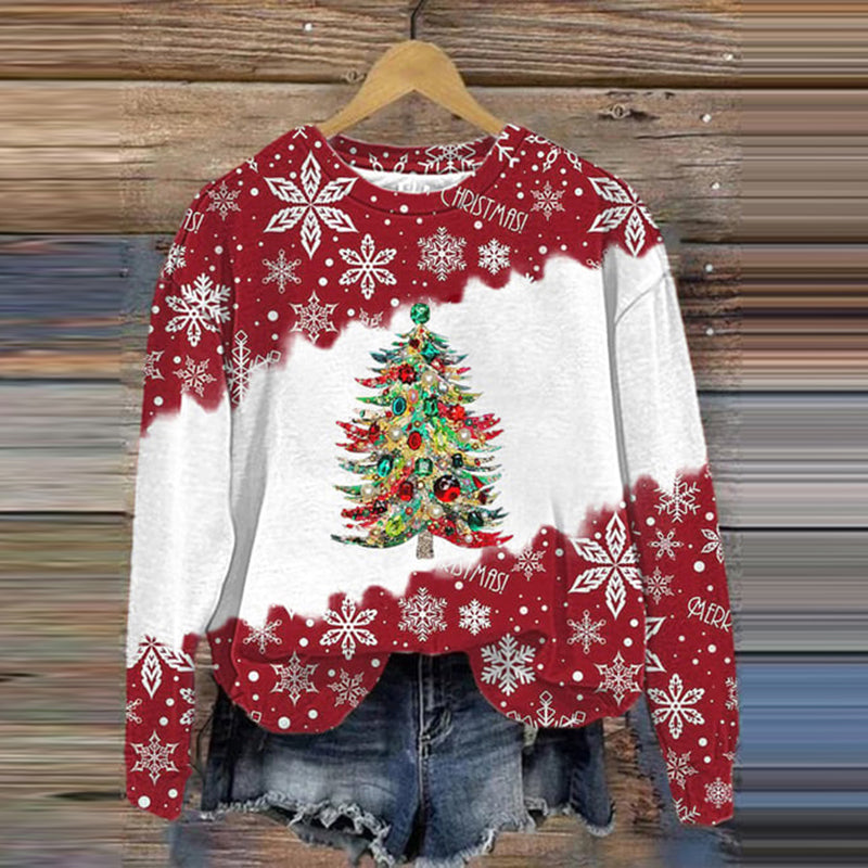 Comstylish Women's Christmas Tree Art Print Sweatshirt