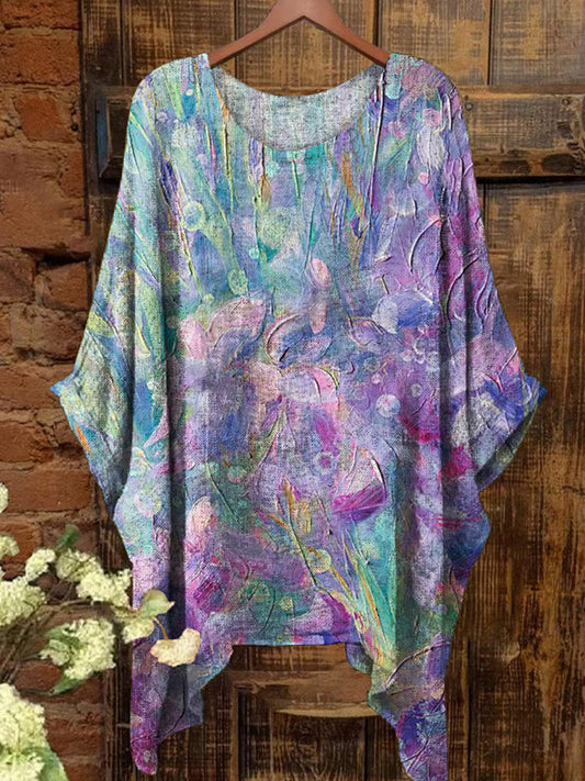 Women's Retro Flowers Print Short Sleeve Top artswardrobe