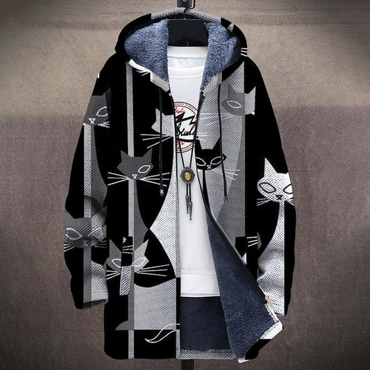 Abstract Cat Plush Thick Long-Sleeved Sweater Cardigan Coat elevenforest