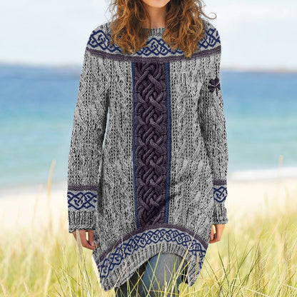 Women's Irish Celtic Knotted Shamrock Contrast Jacquard Sweater Dress elevenforest