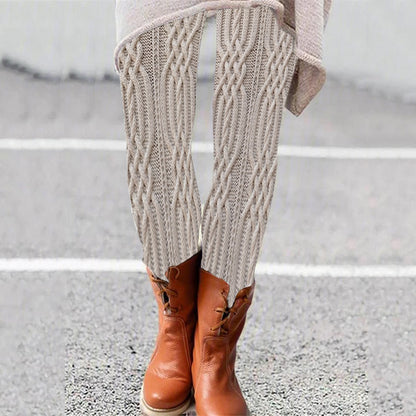Vintage  Geometry Aran Cable Knit Pattern Comfy Leggings artswardrobe