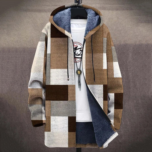 Men's Retro Geometric Plush Cozy Cardigan Sweater Jacket artswardrobe