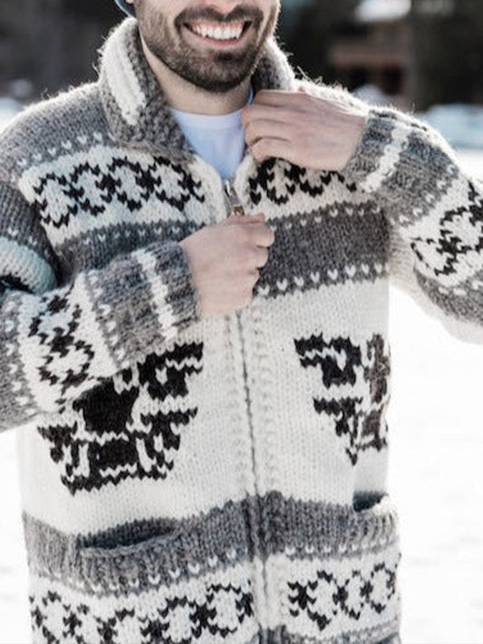 Men's Vintage Pattern Cozy Knit Cardigan artswardrobe