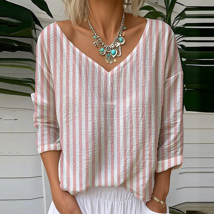 Vintage Stripe Pattern Cozy Linen Shirt artswardrobe