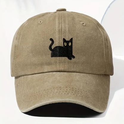 Japanese Art  Cute Black Cat Washed Sun Hat elevenforest