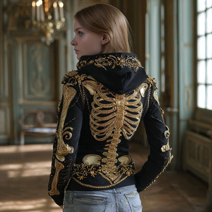 Comstylish Women's Gothic Skull And Floral Embroidered Hoodie