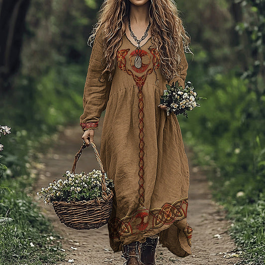 Vintage Celtic Viking Tree Of Life Linen Dress artswardrobe