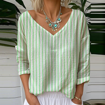 Vintage Stripe Pattern Cozy Linen Shirt artswardrobe