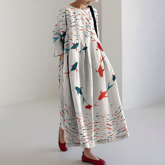 Comstylish Fish Printed Loose Midi Dress