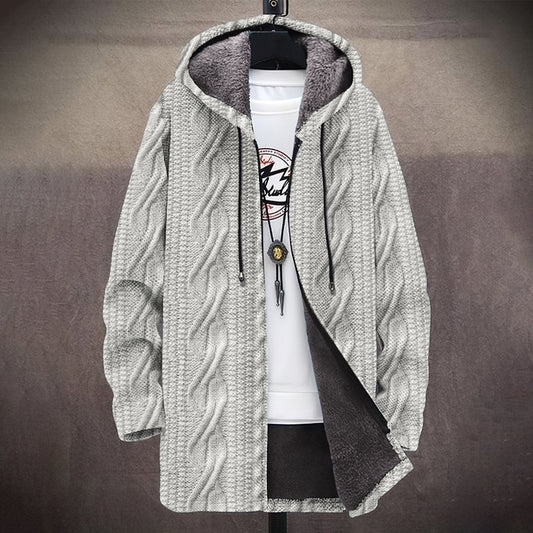 Men's Vintage Knitted Pattern Cozy Plush Hooded Coat elevenforest