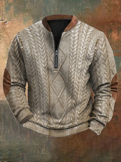 Men's Vintage Knit Print Zip-Up Sweatshirt 2 elevenforest