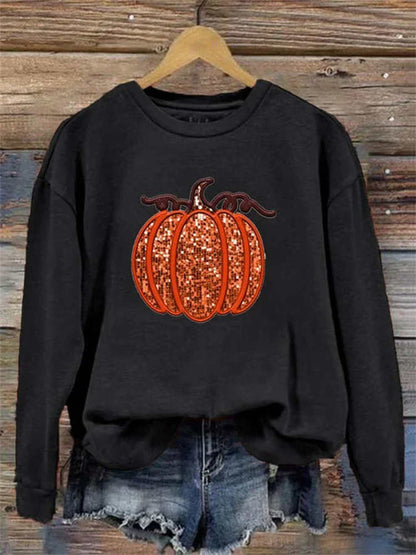 Comstylish Women's Pumpkin Sequin Sweatshirt
