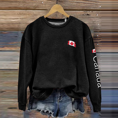 Comstylish Women's Canadian Flag Print Crew Neck Casual Sweatshirt