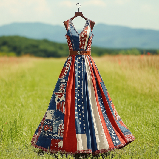Women's Retro Independence Day Totem Design Sleeveless Dress artswardrobe