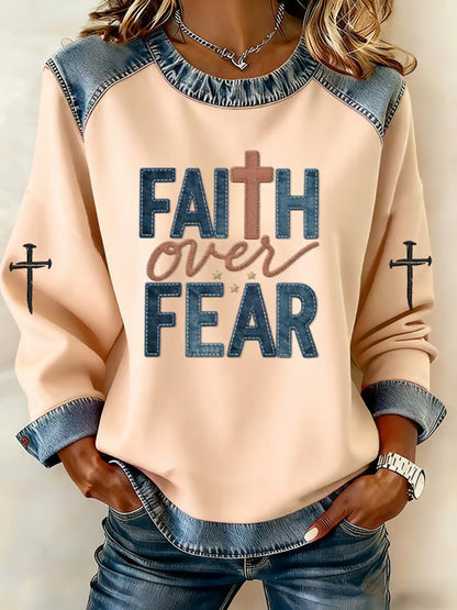 Comstylish Women's Casual Retro Faith Overcomes Fear Sweatshirt