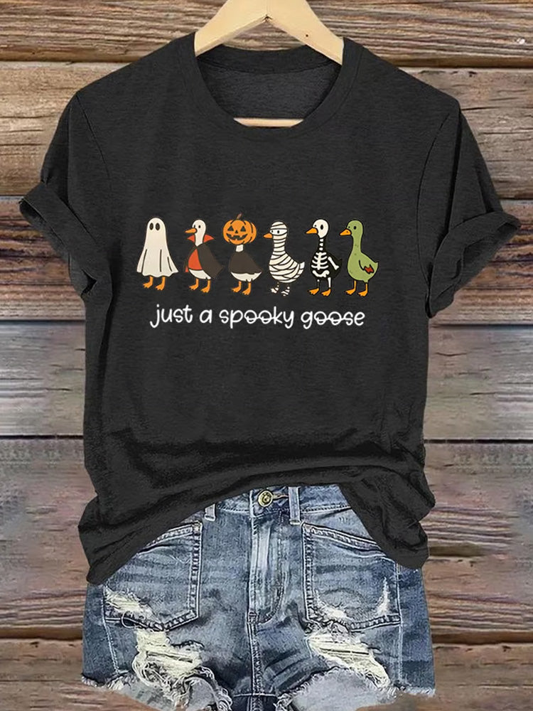 Women's Just A Spooky Goose Print Casual T-shirt artswardrobe