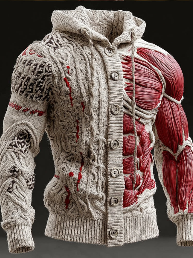 Halloween Human Anatomy Art Hooded Retro Cardigan Sweater artswardrobe