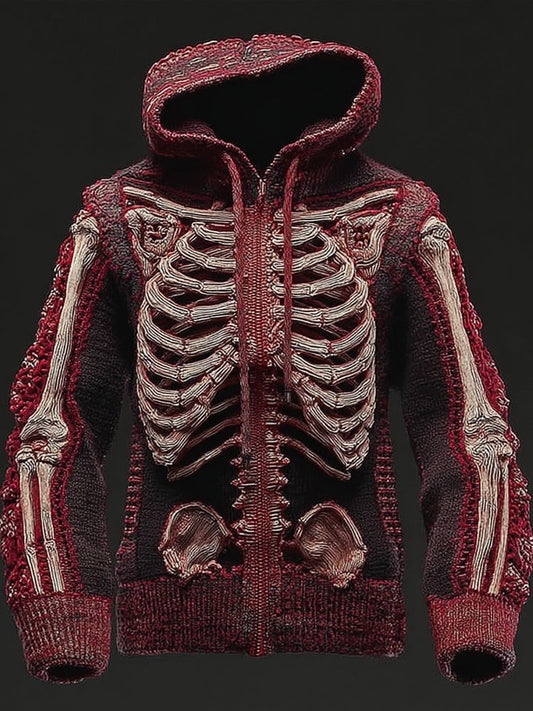 Men's Vintage Skeleton Zip Up Hooded Sweater Cardigan artswardrobe