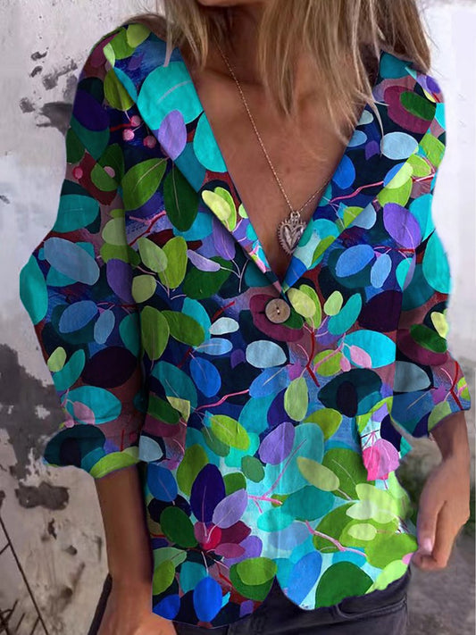 Summer Forest Art Printed Women's Linen And Cotton Pocket Coat