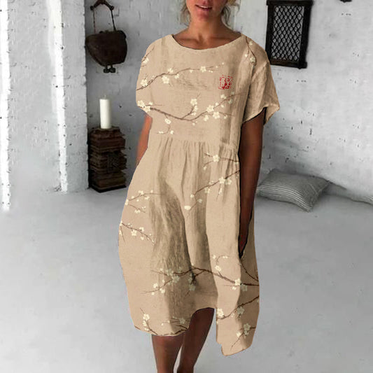 Comstylish Vintage Cherry Blossom Japanese Flowy Midi Dress