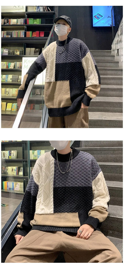 LM | Patchwork jacquard knit sweater