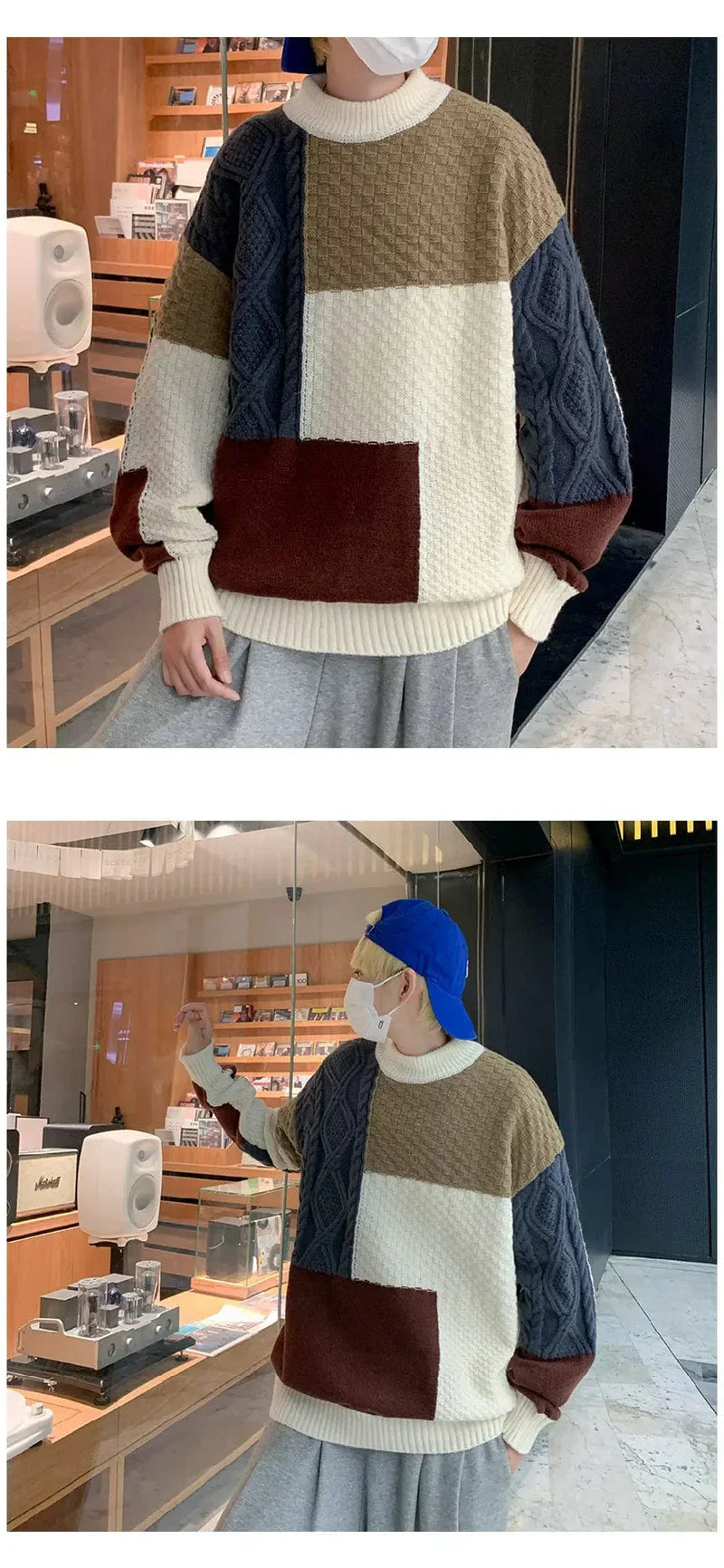 LM | Patchwork jacquard knit sweater
