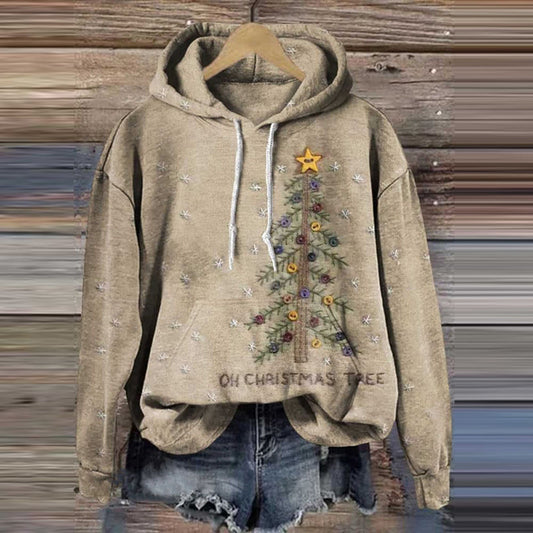 Comstylish Vintage Christmas Snowflake Embroidery Casual Hoodie